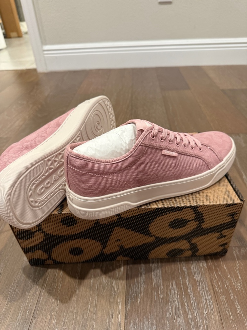 Coach Women's Pink Canvas Signature Sneakers - Picture 2 of 8